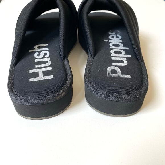Hush Puppies Sunshine Puffer Slide Sandals Women 8M Black Platform Cross‎ Strap - Picture 4 of 8